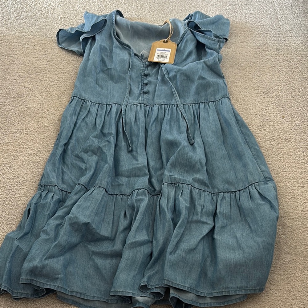 Belk Blue Flutter Sleeve Scoop Neck Sundress